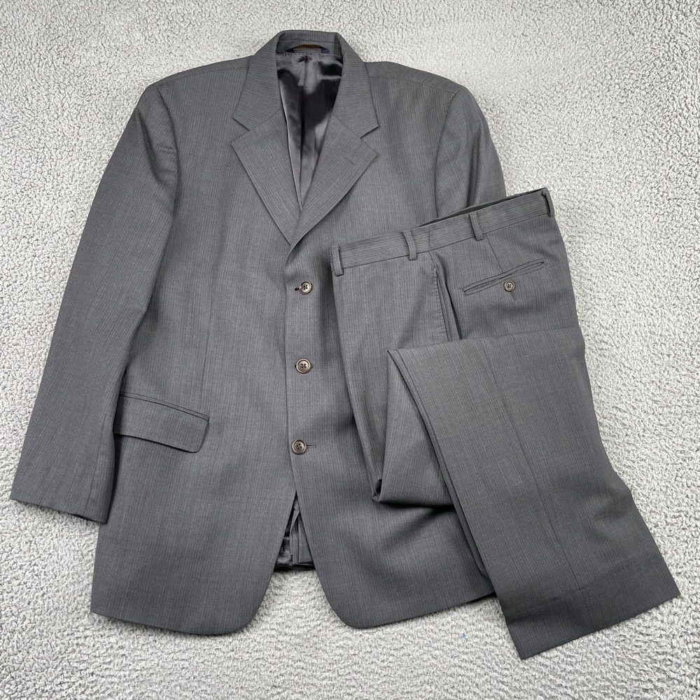 Brooks Brothers Suit Mens 44R Grey 346 Stretch Pinstripe 3-Button Wool Blend